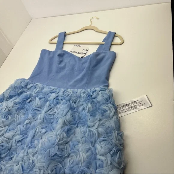 Dress the Population Melanie Sky Blue Multi Womens Size XXL Floral Appliqué NEW